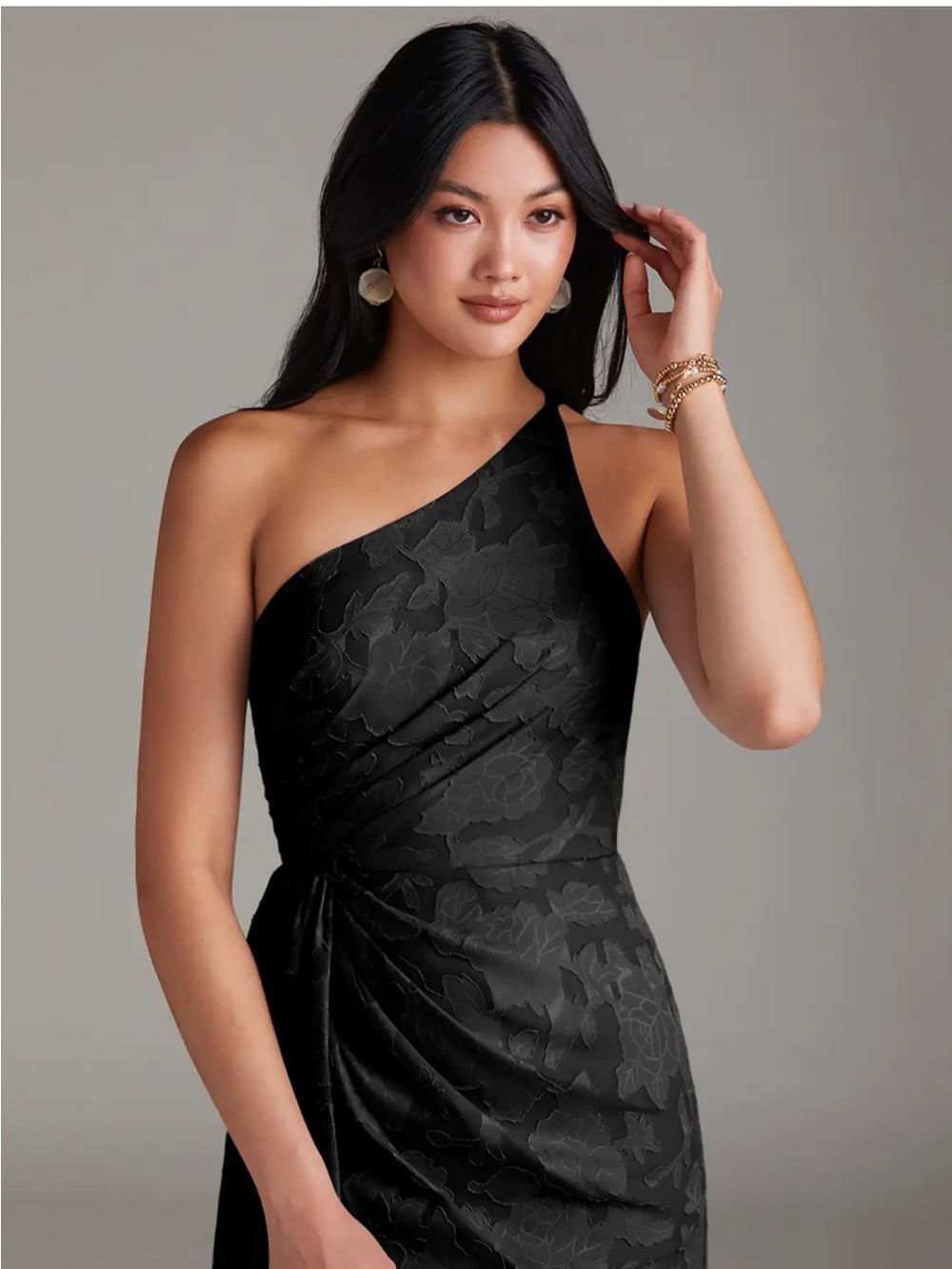 Azazie Black One-Shoulder Jacquard Evening Dress: BRAND NEW WITH TAG - Picture 3 of 5